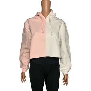 Vintage Havana Women's Colorblock Comfy Cropped Hoodie Pink/White Size Medium